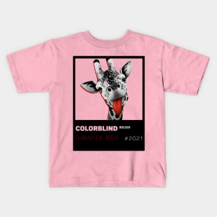 GIRAFFE RED - black card  by COLORBLIND WorldView Kids T-Shirt